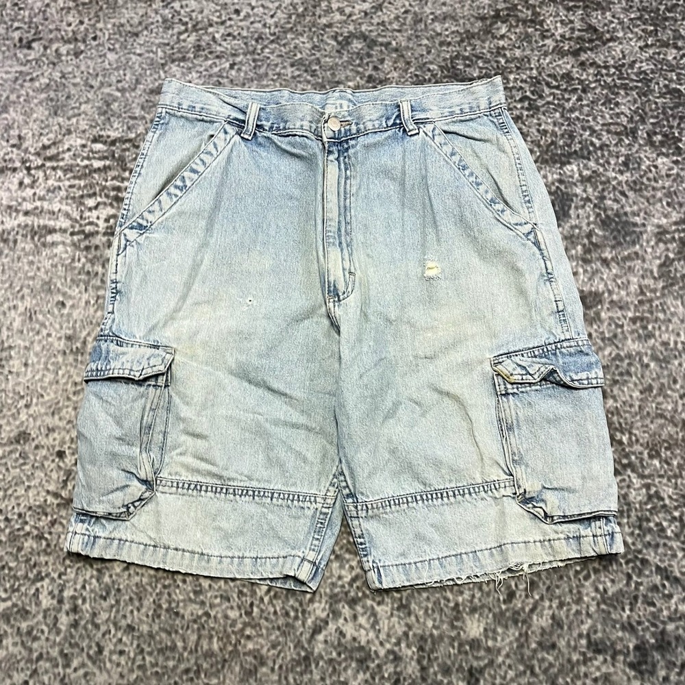 Wrangler Jorts Mens 32 Blue Utility Skater Denim Cargo Shorts Vintage Y2K